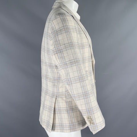 OARS & OLD IVY Size 38 White Brown Blue Plaid Linen Wool Sport Coat