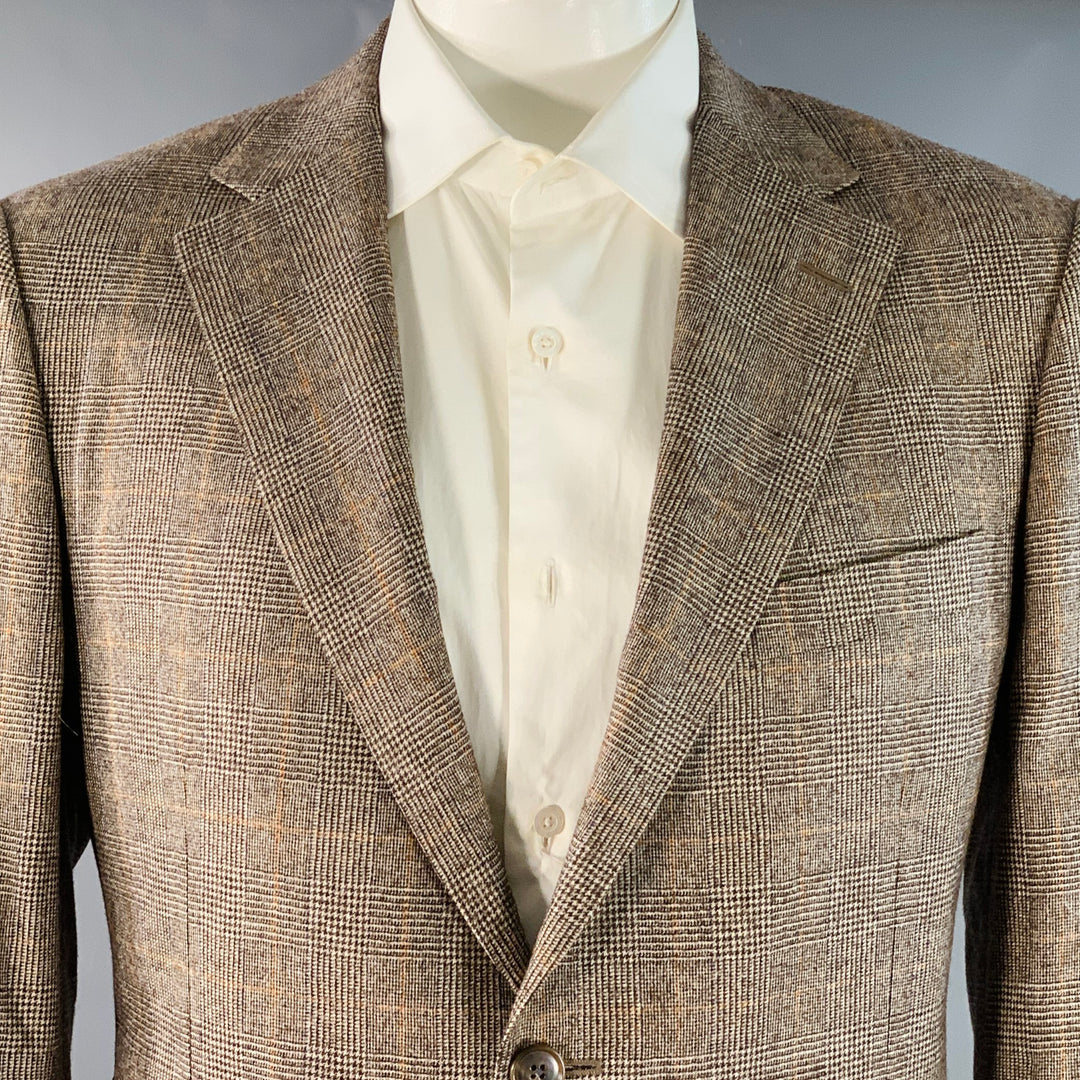 SAMUELSOHN Size 42 Regular Alton Tan Brown Glenplaid Wool Notch Lapel Suit