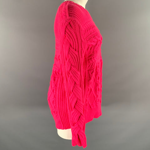 BURBERRY Size M Pink Wool Cashmere Cable Knit Crew-Neck Sweater