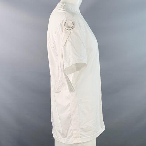 HELMUT LANG Size L White Cotton Jersey Crew Neck Straps Bondage T-shirt