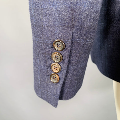 BRUNELLO CUCINELLI Size 38 Navy Grey Plaid Notch Lapel Sport Coat
