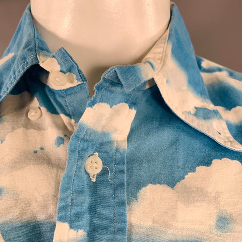 GITMAN BROS Size L Blue White Clouds Cotton Long Sleeve Shirt