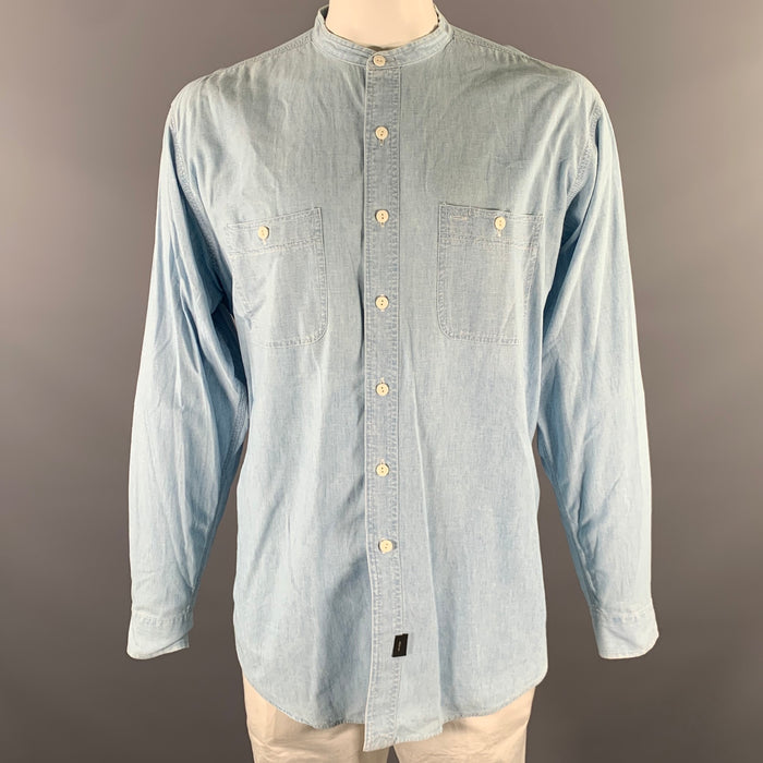 RRL by RALPH LAUREN Size L Light Blue Cotton Band Collar Long Sleeve Shirt
