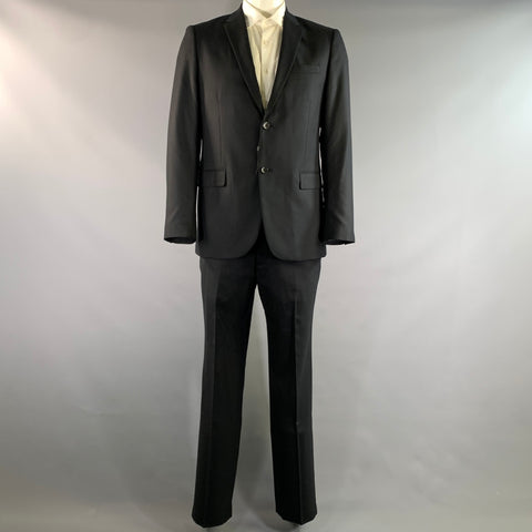 THEORY Chest Size 42 Black Solid Wool Notch Lapel 36 35 Suit