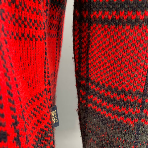 ROBERTO CAVALLI Size XL Black Red Plaid Polyester Blend Sweatshirt Pullover