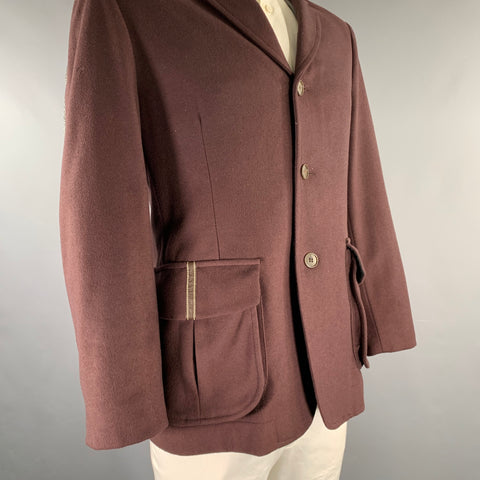 RYAN ROBERTS Size 40 Burgundy Embellishment Wool Cashmere Nylon Coat