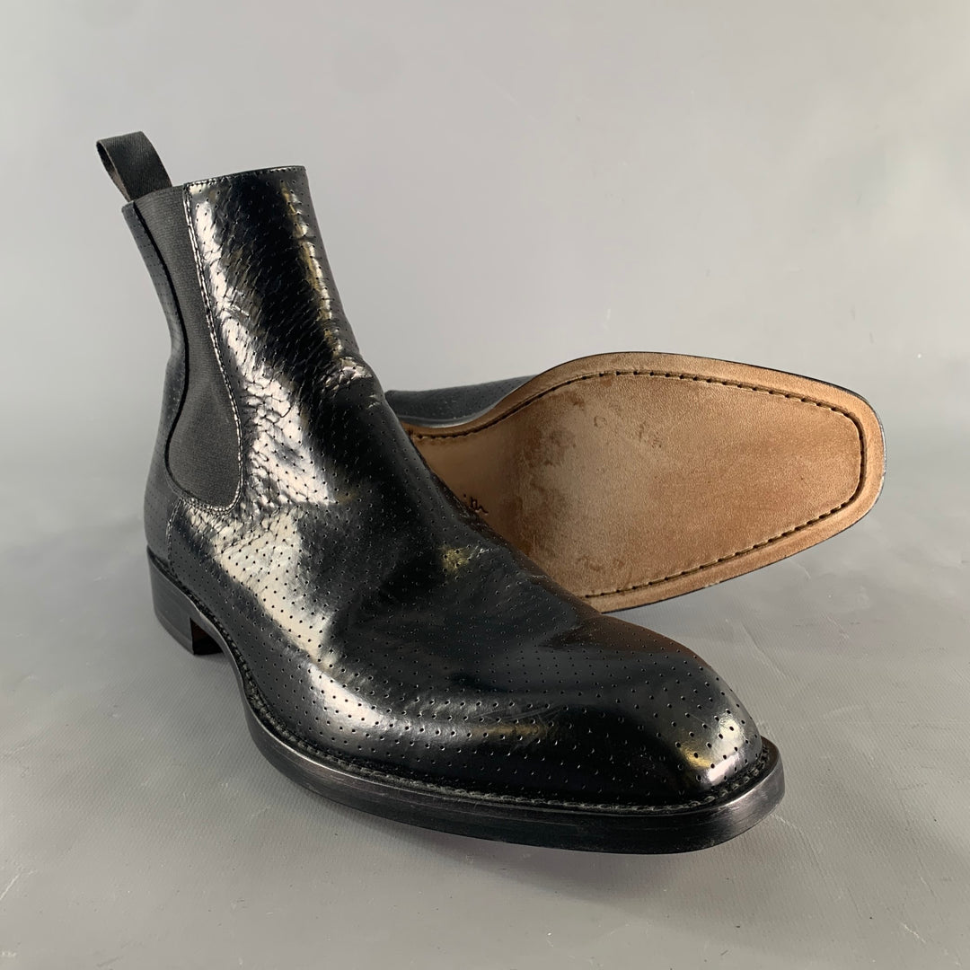 PAUL SMITH Size 9 Black Perforated Leather Ankle Boots