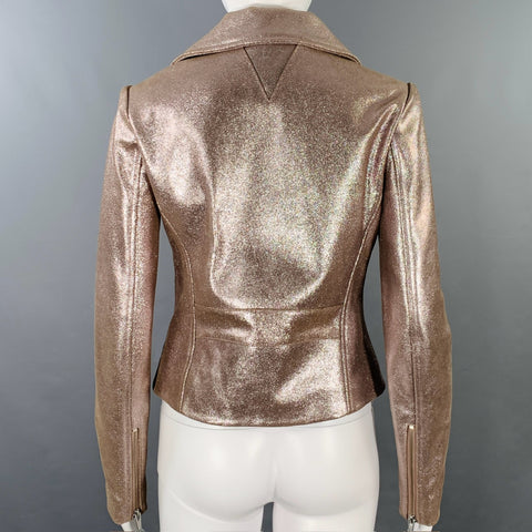 VEDA Size S Gold Rose Metallic Leather Biker Jacket