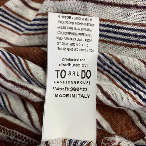 OUT/FIT Size XL Brown White Navy Stripe Linen Crew Neck T-shirt