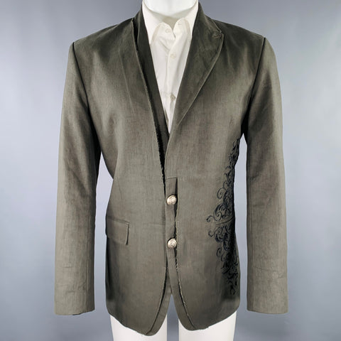 ISABEL BENENATO SS20 Taille 40 Vert Noir Broderie Lin Coton Veste de Sport