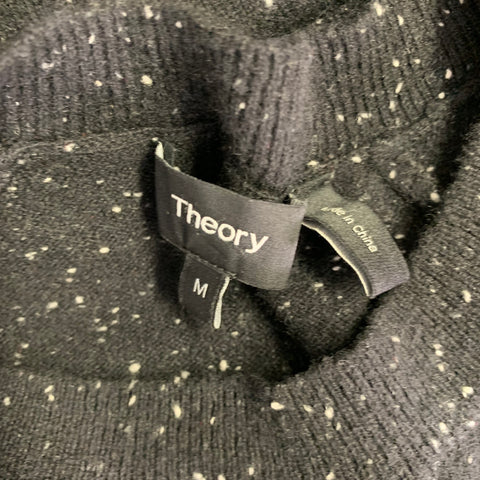 THEORY Size M Black White Knit Cashmere Crew Neck Pullover