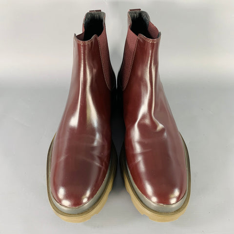TOD'S Size 8 Burgundy Leather Chelsea Ankle Tread Sole Boots