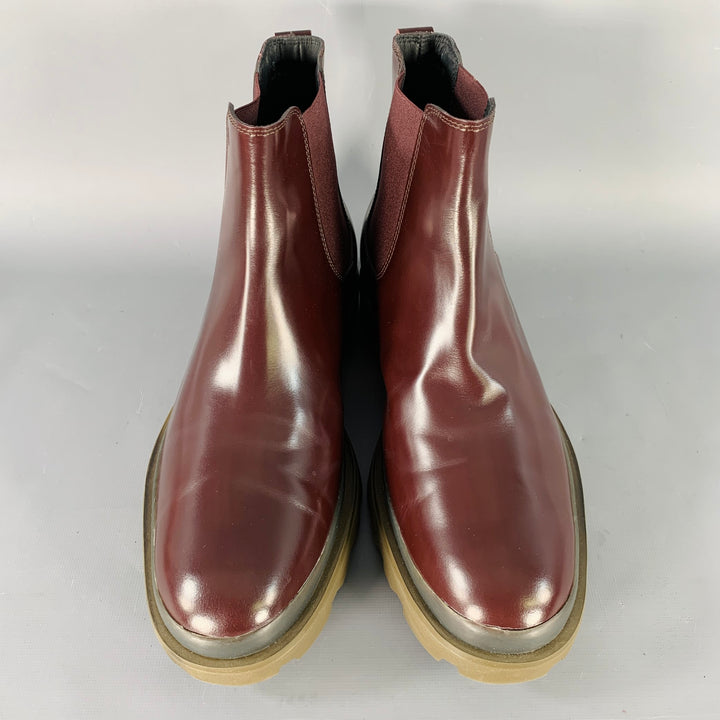 TOD'S Size 8 Burgundy Leather Chelsea Ankle Tread Sole Boots