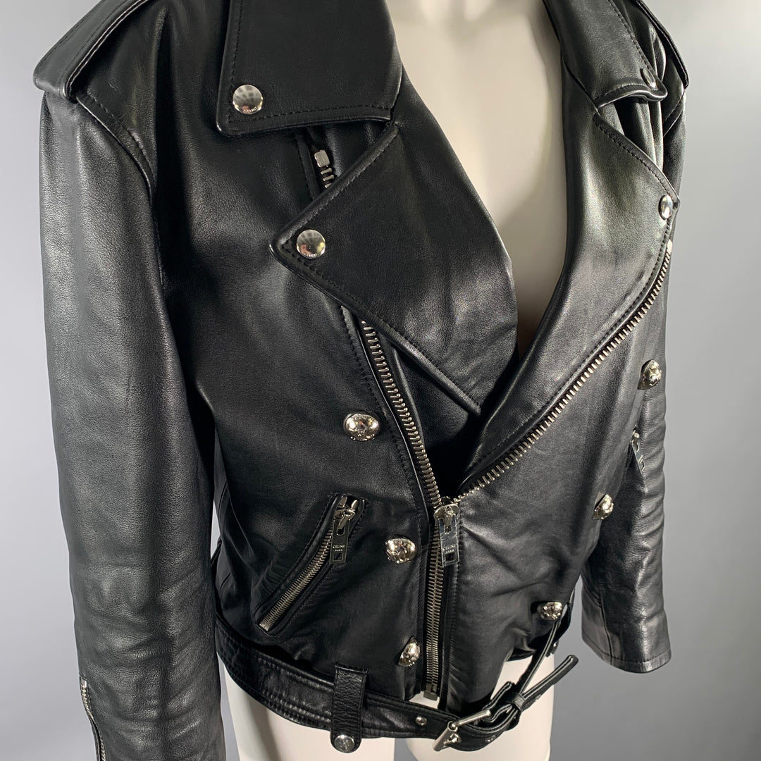 CELINE Size S Black Leather Motorcycle Jacket
