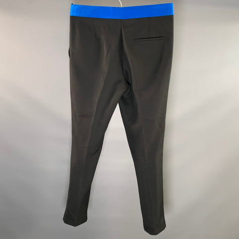 HAIDER ACKERMANN SS2020 Size 38 Black Royal Blue Wool Flat Front Dress Pants