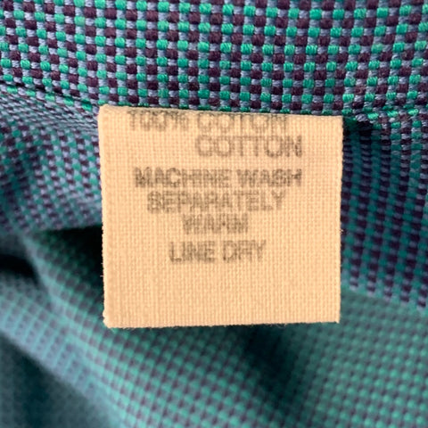 CHARVET Size XL Turquoise Purple Check Pointed Collar Long Sleeve Shirt