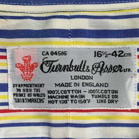 TURNBULL & ASSER Vintage Size L White Multi Color Stripe Cotton French Cuff Long Sleeve Shirt