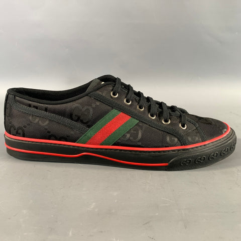 GUCCI Size 10 Black Red & Green Monogram Low Top Sneakers