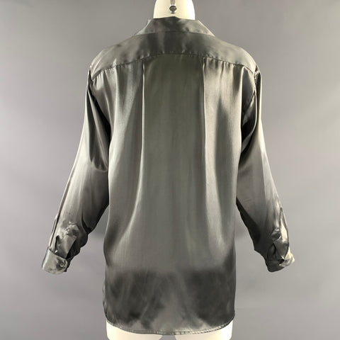 AGNÈS B. Size L Grey Silk Button Up Blouse