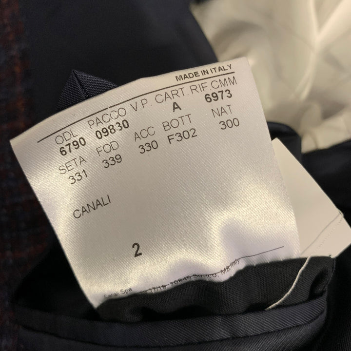 CANALI Size 42 Navy Brown Plaid Wool Notch Lapel Sport Coat