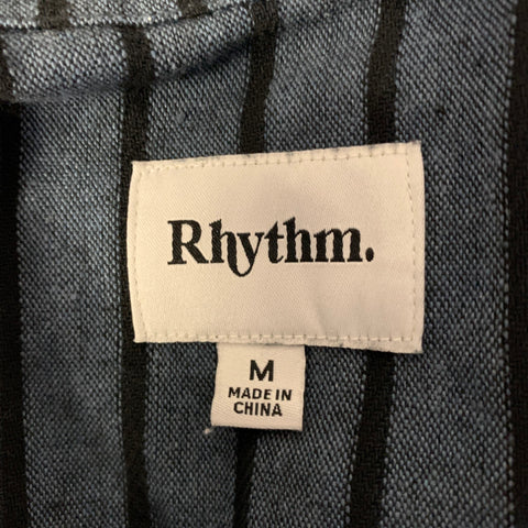 RYTHYM Size M Navy Black Stripe Cotton Blend Camp Short Sleeve Shirt