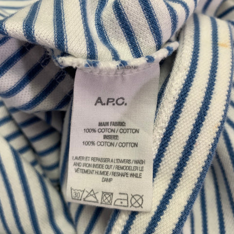 A.P.C. Size M White Blue Stripe Cotton Short Sleeve T-shirt