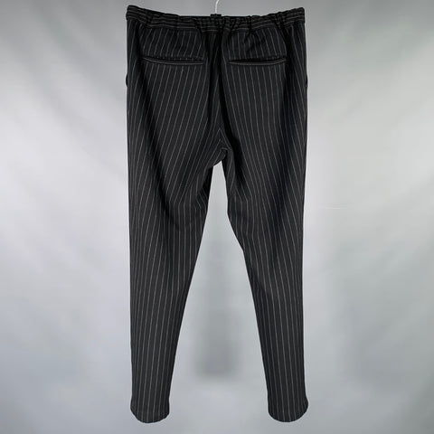 FITH Size S Black White Pinstripe Polyester Blend Elastic Waistband Dress Pants