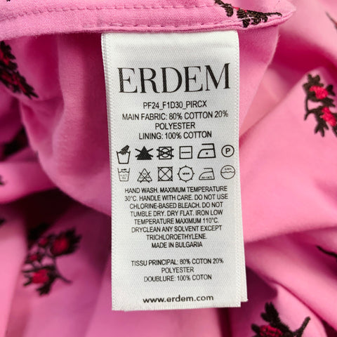 ERDEM Size 6 Pink Brown Cotton Blend Embroidered Sleeveless Long Dress