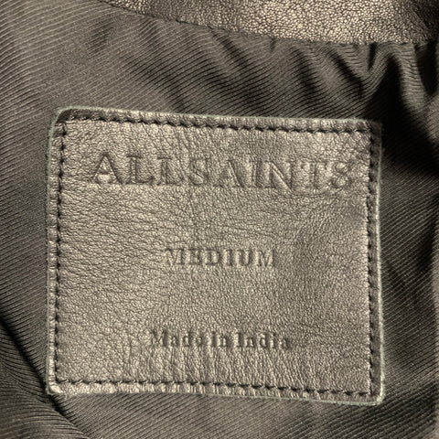 ALLSAINTS Taille M Blouson de moto en cuir d'agneau noir Renzo