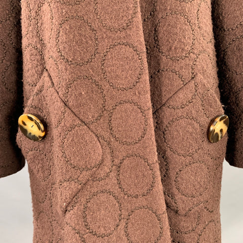 LIZ LOGIE Size 6 Brown Wool Blend Embroidered Circles Raglan Jacket