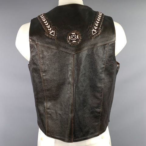 LEATHER GALLERY Chest Size L Size L Brown Chocolate Beaded Leather Vest