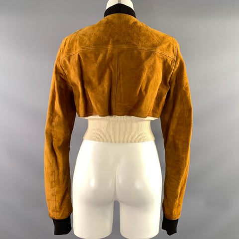 RICK OWENS Size S Brown Black & White Leather Zip Up Jacket