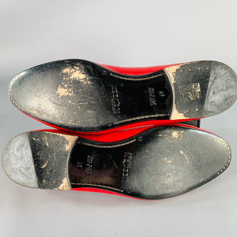 ALEXANDER MCQUEEN Size 12 Red Black Embossed Skull Patent Leather Slip On Loafers