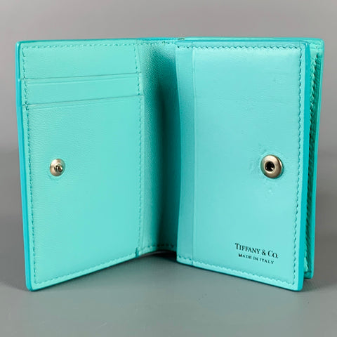 TIFFANY & CO. Blue White Color Block Leather Card Case Wallet