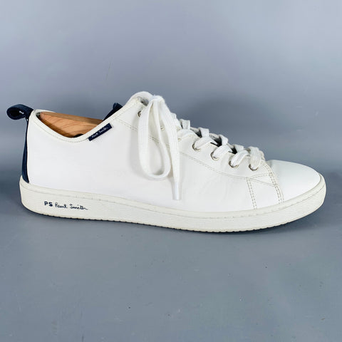 PS by PAUL SMITH Size 11 Miyata White Navy Leather Low Top Sneakers