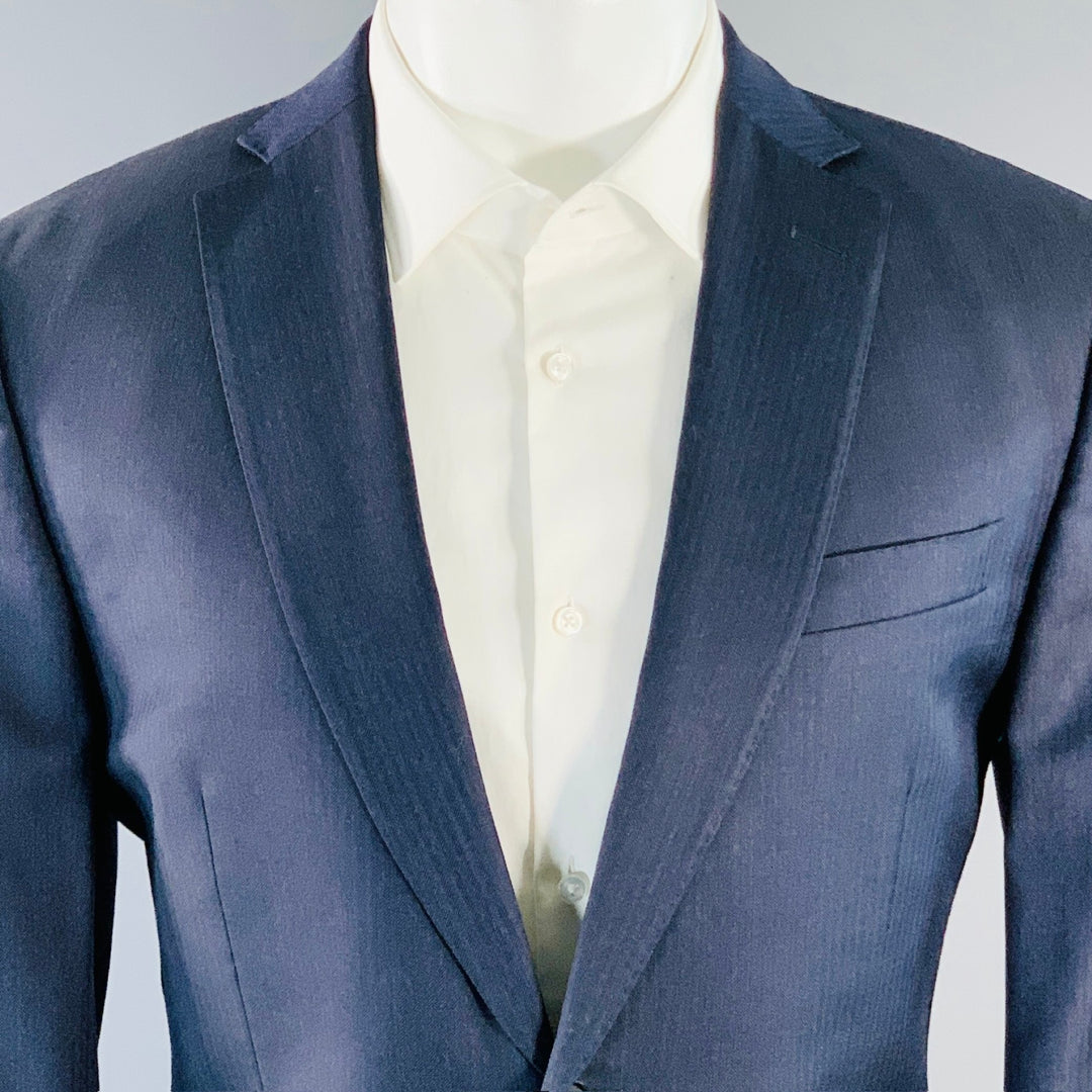 Z ZEGNA Size 40 Regular Navy Charcoal Herringbone Wool Notch Lapel Suit