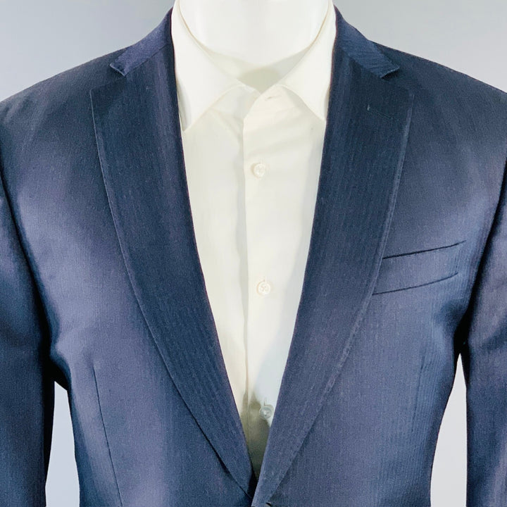 Z ZEGNA Size 40 Regular Navy Charcoal Herringbone Wool Notch Lapel Suit