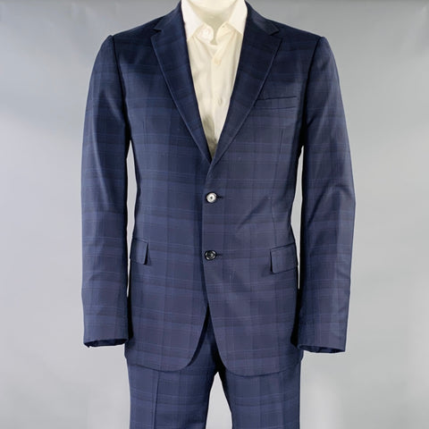 Z ZEGNA Size 46 Regular Navy Blue Plaid Wool Notch Lapel Suit