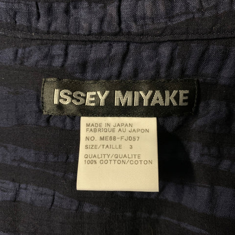 ISSEY MIYAKE Size L Blue Black Stripe Cotton Button Up Long Sleeve Shirt