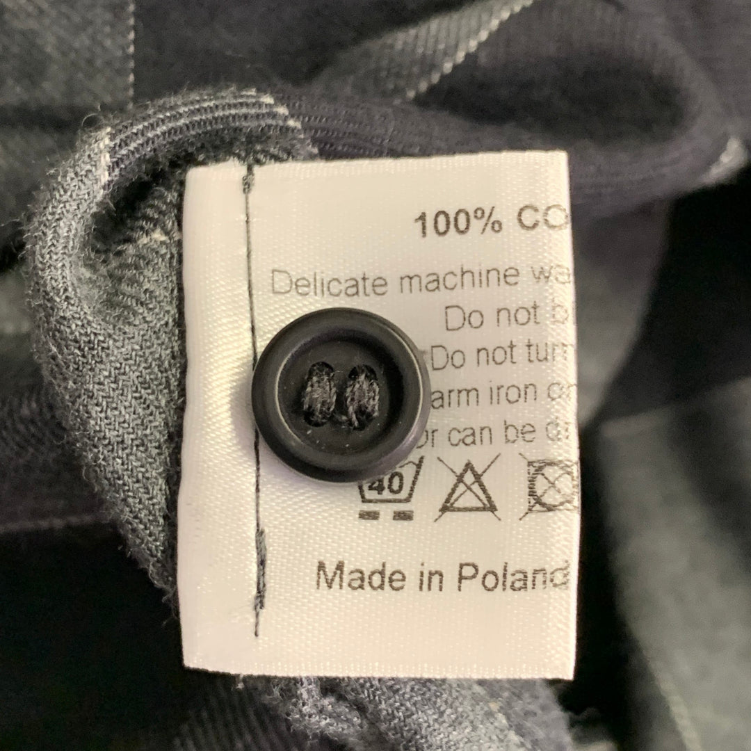 ESKANDAR Size L Black Charcoal Cotton Oversized Checkered Point Collar Shirt