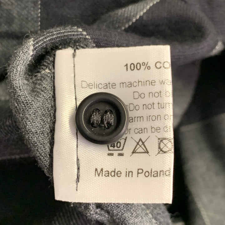 ESKANDAR Size L Black Charcoal Cotton Oversized Checkered Point Collar Shirt