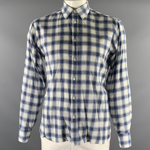 ADAM KIMMEL Size M Blue White Tartan Cotton Pointed Collar Long Sleeve Shirt