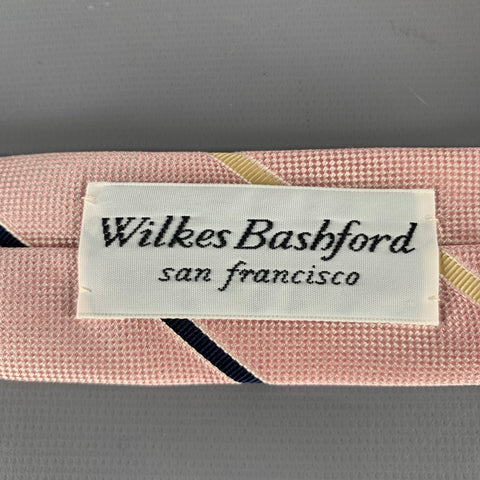 ERMENEGILDO ZEGNA Pink Navy Cream Diagonal Stripe Silk Cotton Tie