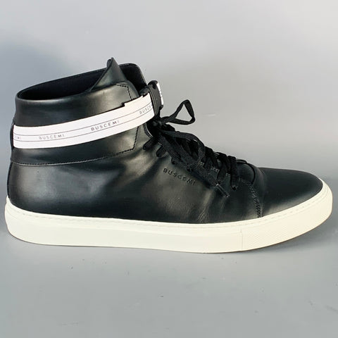 BUSCEMI Size 11 Black Leather Belted High Top Sneakers