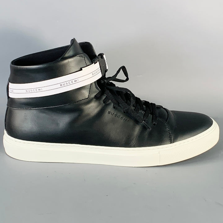 BUSCEMI Size 11 Black Leather Belted High Top Sneakers