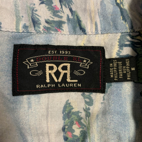 RRL by RALPH LAUREN Size M Blue Grey Yellow Cowboys Print Camp Short Sleeve Shirt