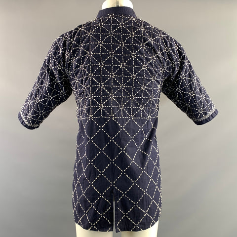 NO BRAND Size M Navy White Geometric Cotton Robe Jacket