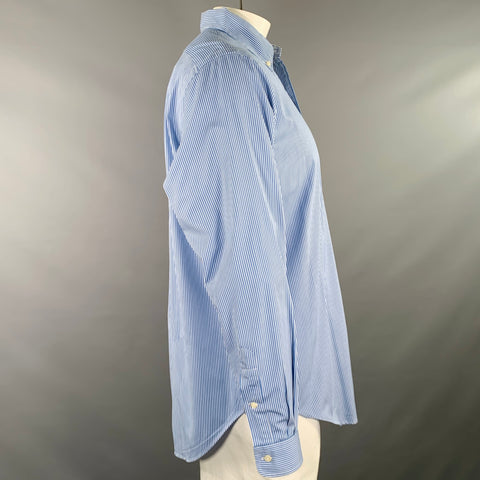 RALPH LAUREN Size L Blue White Stripe Embroidered Long Sleeve Shirt
