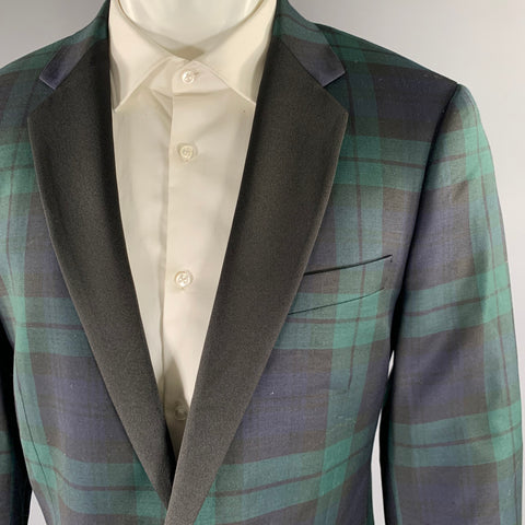 J.CREW Chest Size 42 Regular Green Navy Plaid Wool Tuxedo Sport Coat