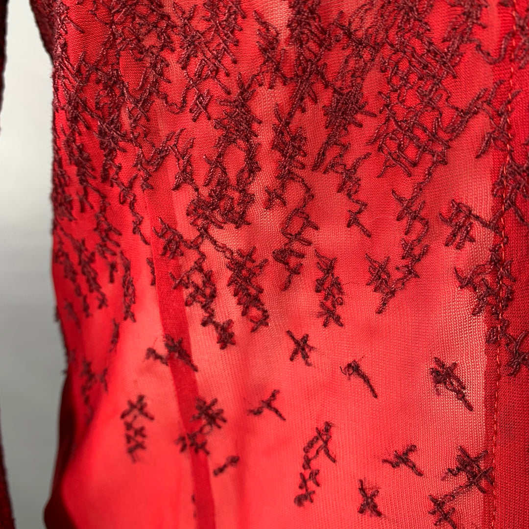 DRIES VAN NOTEN Size M Red Burgundy Rayon Textured Ombre Notch Lapel Blouse